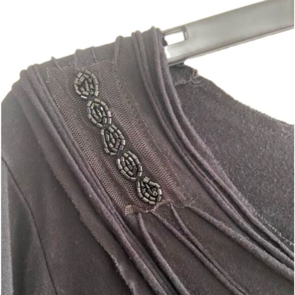 Adrienne Vittadini  BLACK embellished swoop KNIT neck top LARGE - Picture 4 of 8